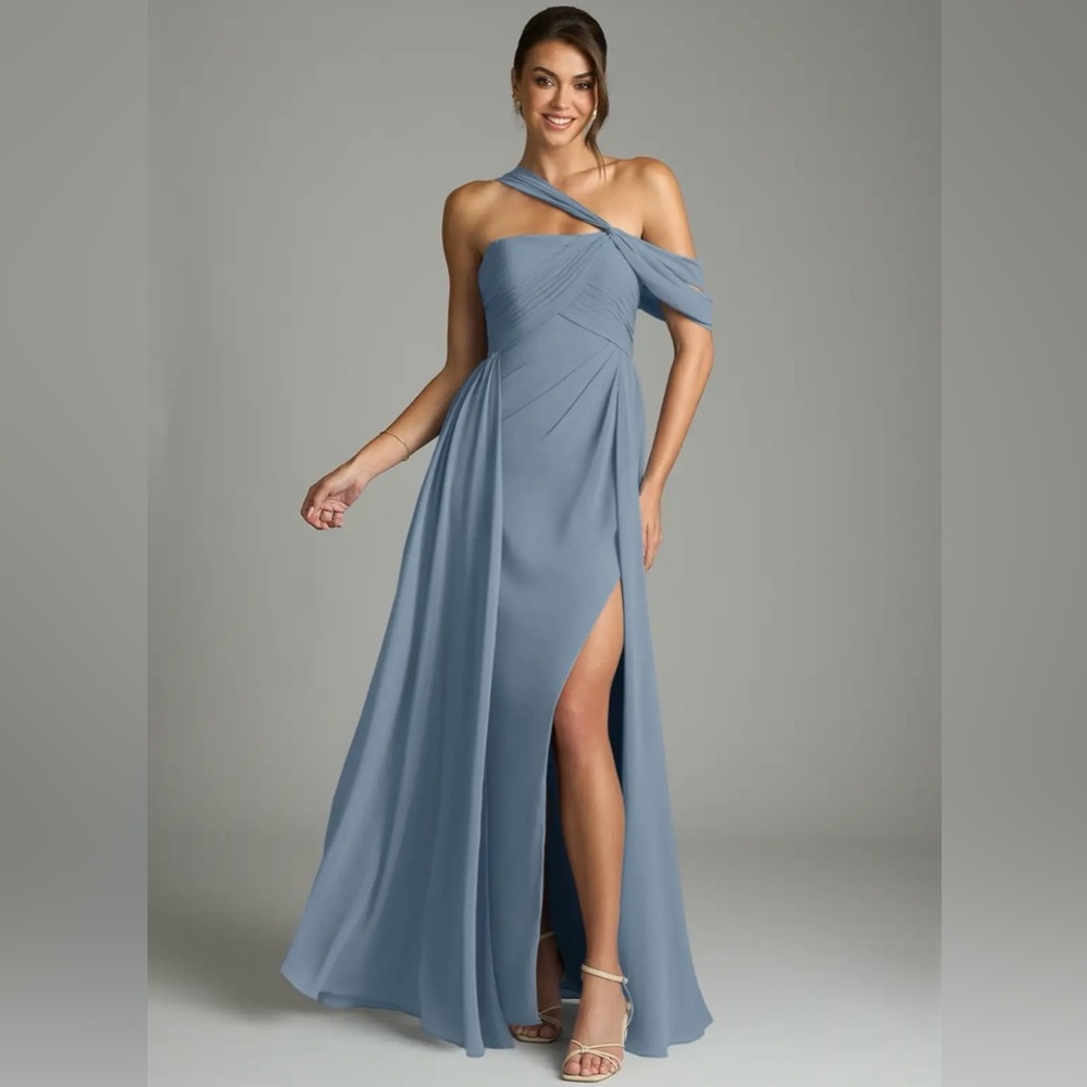 Azazie One-Shoulder Dusty Blue Bridesmaid Dress